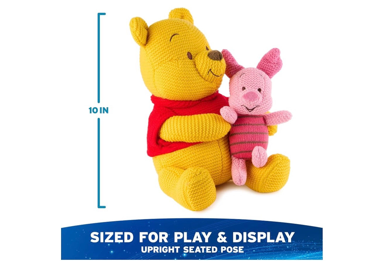 Disney 25cm Poeh en Knorretjie Gebreide Plaasdiere, Winnie die Poeh, Opgestopte Dier vir Ouderdomme 1 en Ouers - Geel/Pienk
