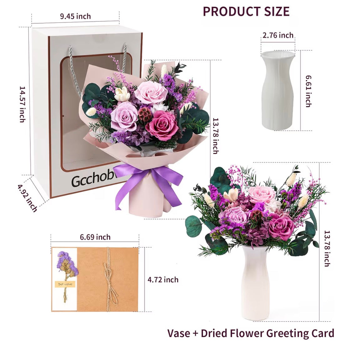 Preserved Flowers Bouquet, Real Eternal Flowers, Gifts - Special Occasion - Pastel Lilac