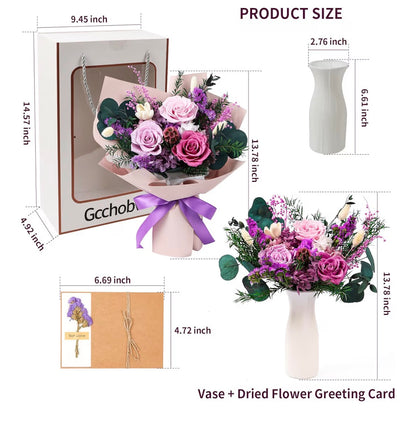 Preserved Flowers Bouquet, Real Eternal Flowers, Gifts - Special Occasion - Pastel Lilac