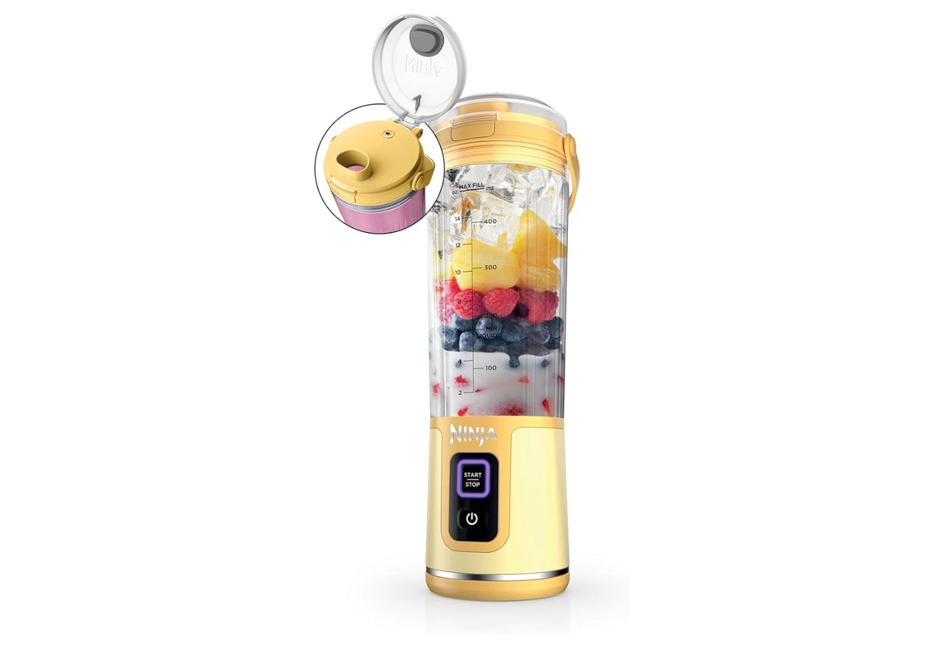 Ninja Blast Koordlose 532ml Draagbare Blender Vir Skommels en Smoothies, BPA-vry, Lekvrye-deksel en Suigmond, USB-C Herlaaibaar, Skottelgoedwasser-veilig - Suurlemoen Meringue