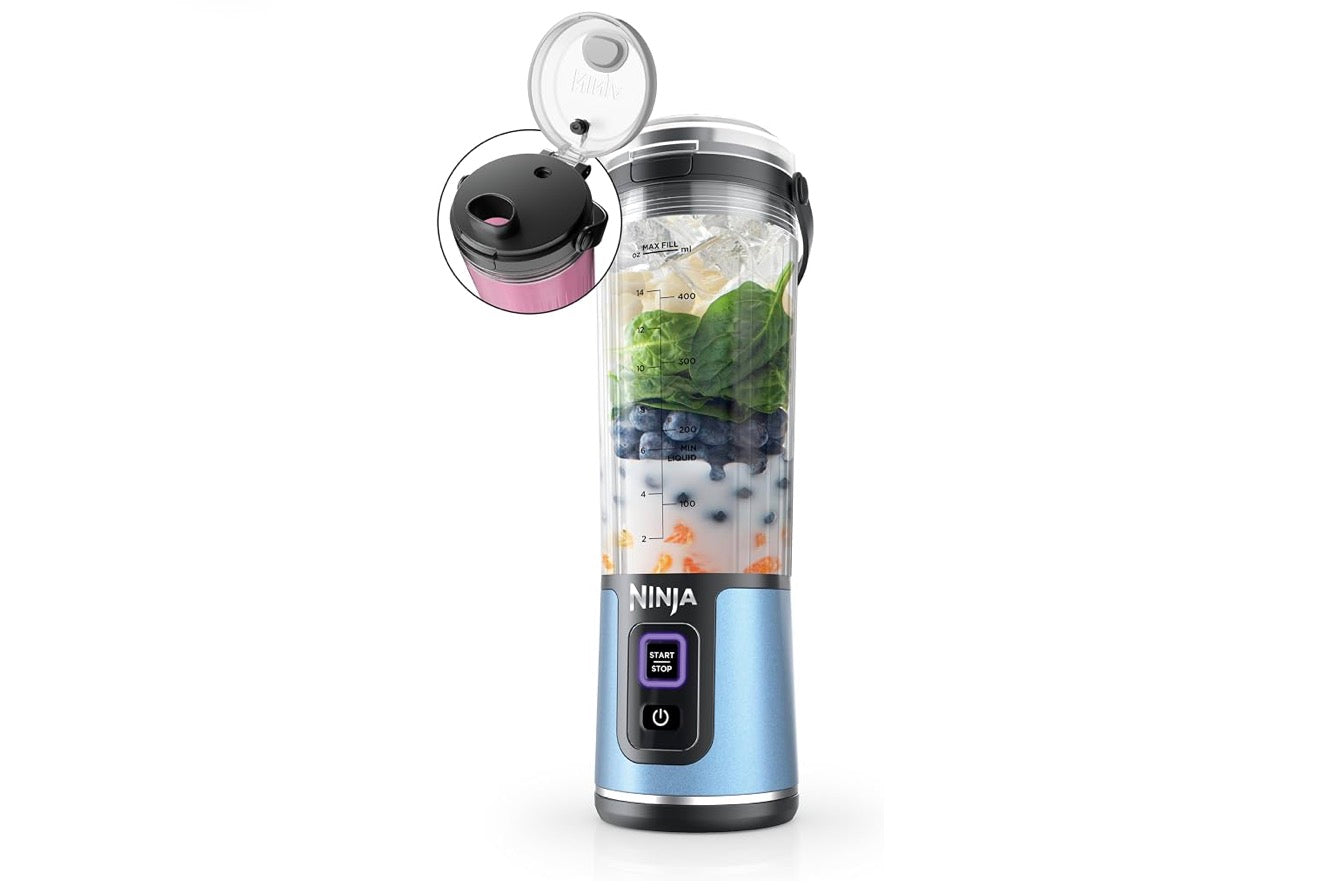 Ninja Blast Koordlose 18oz. Draagbare Blender Vir Skud- en Smoothies, BPA-vry, Lekvrye Deksel en Slurpmondstuk, USB-C Herlaaibaar, Skottelgoedwasser Veilig - (Metaalblou)