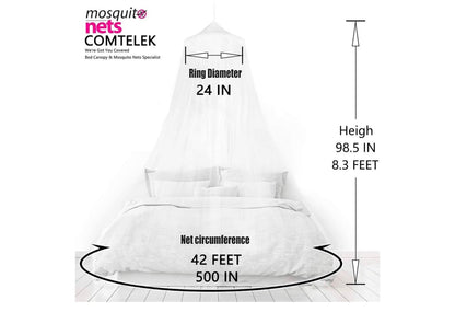 Bedhemel met Dubbelsirkel Wit Veer Droomvanger en 50 LED Feetjie Stringligte – Unieke Styl Koepel Bednet Gordyne Bedhemel