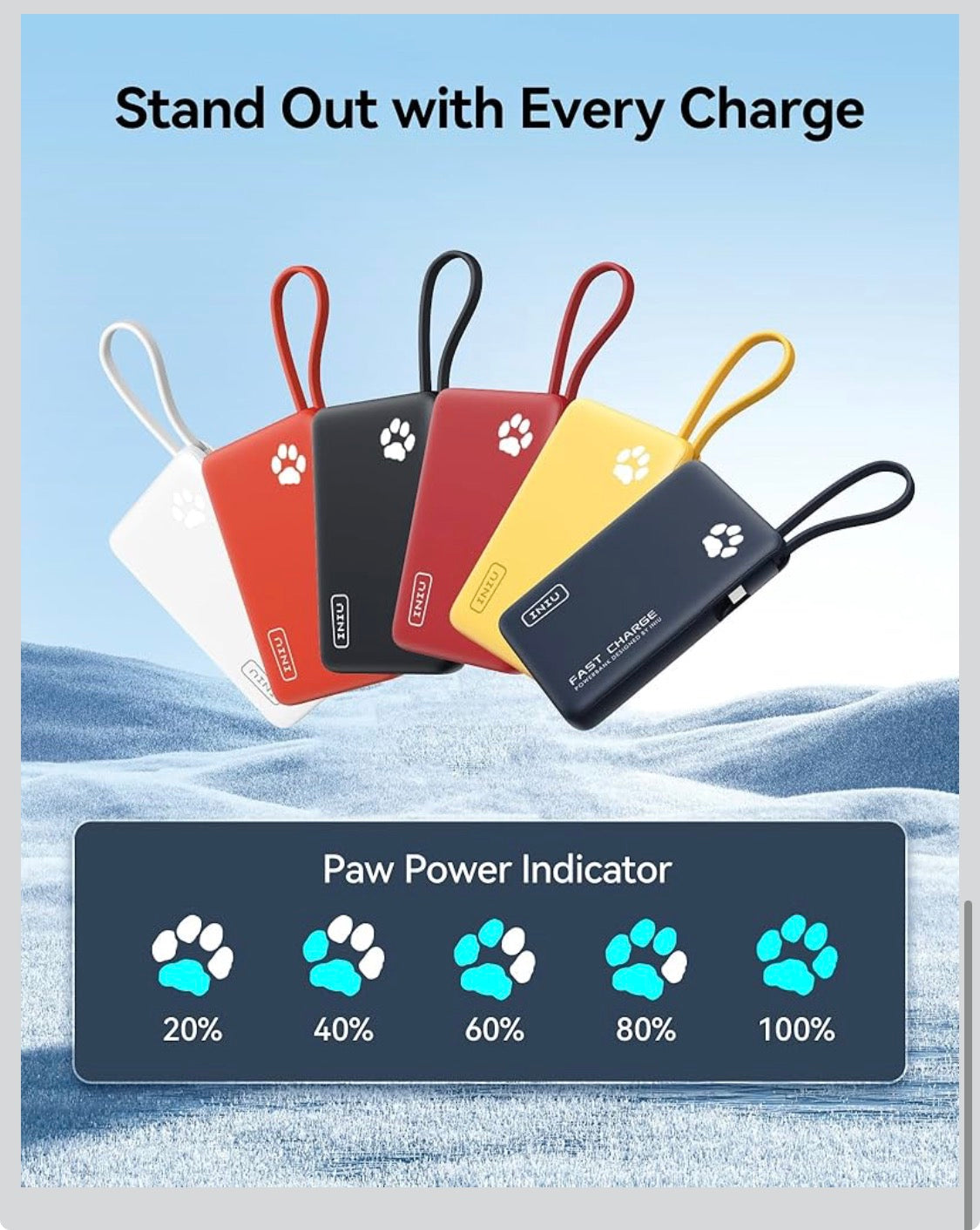 INIU PawGo Portable Charger, 45W PD 10000mAh Slim Power Bank with Built-in USB-C