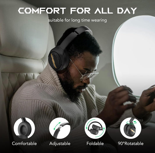 Black Shark JoyBuds Max Active Noise Cancelling Headphones, 50H Playtime Wireless Over Ear Headphones w/ Microphone, Bluetooth (Black)