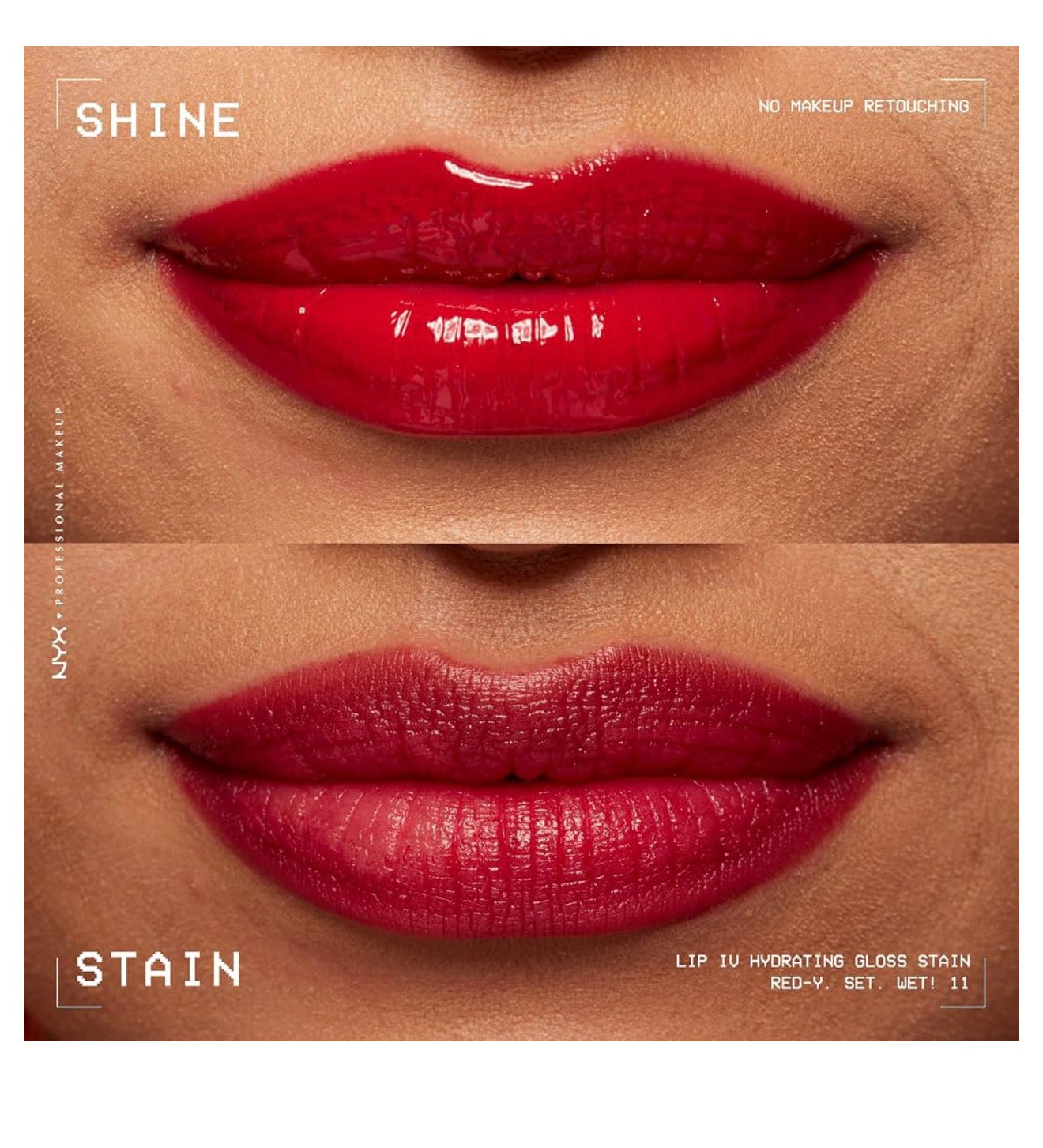 NYX PRO MAKEUP Lip IV Hydrating Glossy Lip Stain met 12HR Hidrasie - Red-y Set Wet (Rooi)