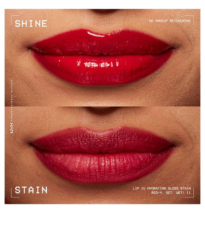 NYX PRO MAKEUP Lip IV Hydrating Glossy Lip Stain met 12HR Hidrasie - Red-y Set Wet (Rooi)