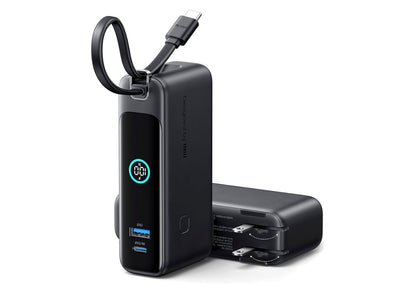 3-in-1 Portable Charger 30W Fast Charging Portable Charger w/ Built-in Cable & AC Wall Plug 10000mAh, Small, Fast Charging, Built-in USB C Cable - (Black)