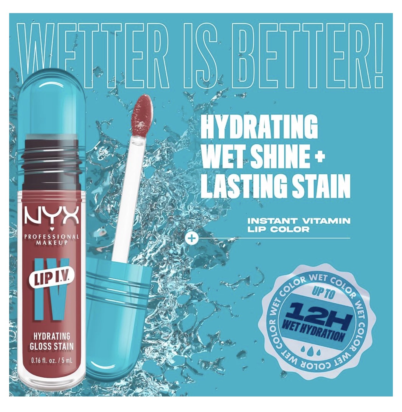 NYX PRO MAKEUP Lip IV Hydrating Glossy Lip Stain, Langdurig, Getint, Veganistiese Formule met 12 UUR Hydrasie – Petal Pourin' (Pienk)