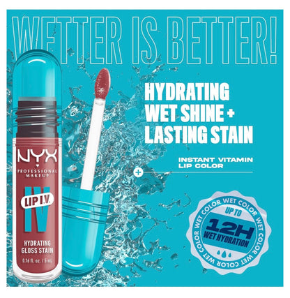 NYX PRO MAKEUP Lip IV Hydrating Glossy Lip Stain, Langdurig, Getint, Veganistiese Formule met 12 UUR Hydrasie – Petal Pourin' (Pienk)
