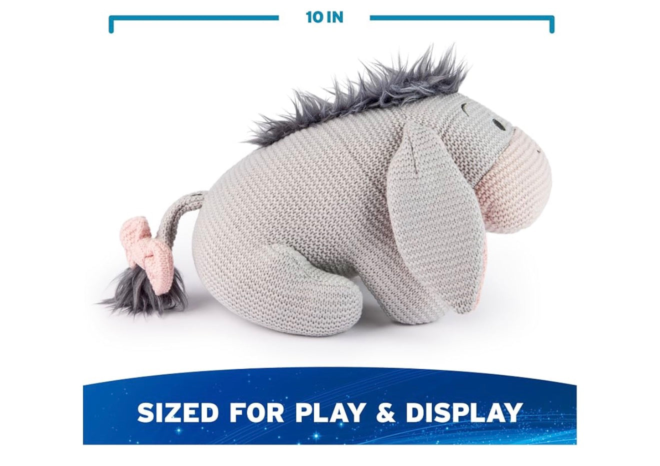 Disney 25cm Eeyore Gebreide Plaasdier, Winnie die Poeh, Opgestopte Dier vir Ouderdomme 1 en Ouer - Grys