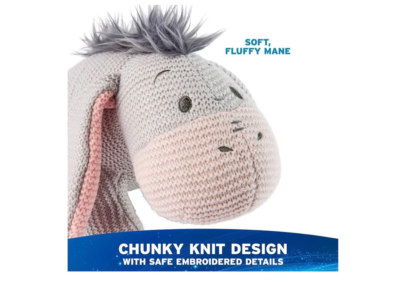 Disney 25cm Eeyore Gebreide Plaasdier, Winnie die Poeh, Opgestopte Dier vir Ouderdomme 1 en Ouer - Grys