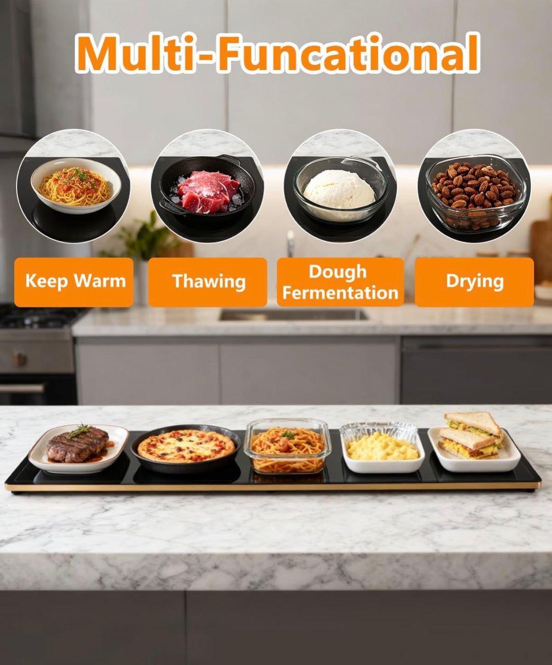 Electric Warming Tray 40 X 14” Extra Large Food Warming Mats w/ Temp-Settings - Full Surface Heating