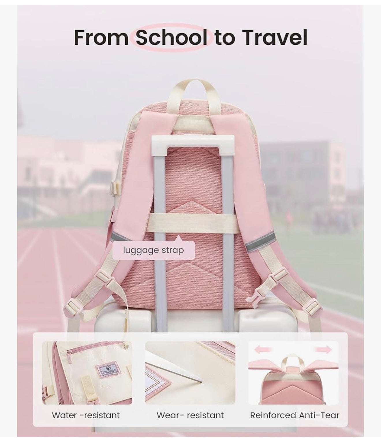 Skoolrugsak 15.6" Waterbestande Terug-skool toe-rugsakke, Oulike Kinderboeksak Met Hanger, Groot Kollege Reis dagsak - (Saliegroen & Room)