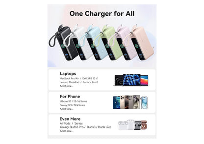 3-in-1 Portable Charger 30W Fast Charging Portable Charger w/ Built-in Cable & AC Wall Plug 10000mAh, Small, Fast Charging, Built-in USB C Cable - (Black)