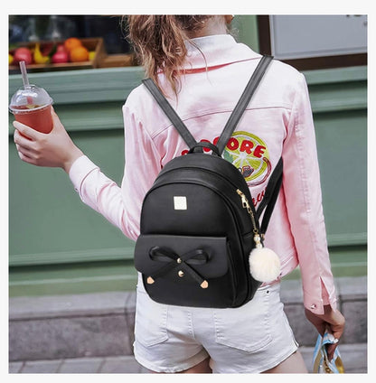 iGirls Strikkie 3-Stukke Mode Leer Rugsak Rugsakhandsak vir Vroue, Rucksack vir Dames Skouersak - (Pers)