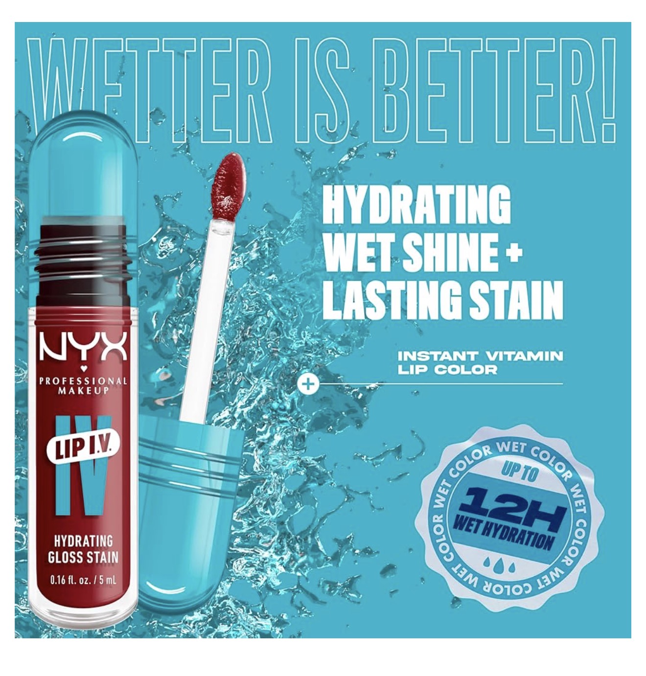 NYX PRO MAKEUP Lip IV Hydraterende Glans Lipvlek met 12H Hidrasie - Cranberry Splash (Rooi)