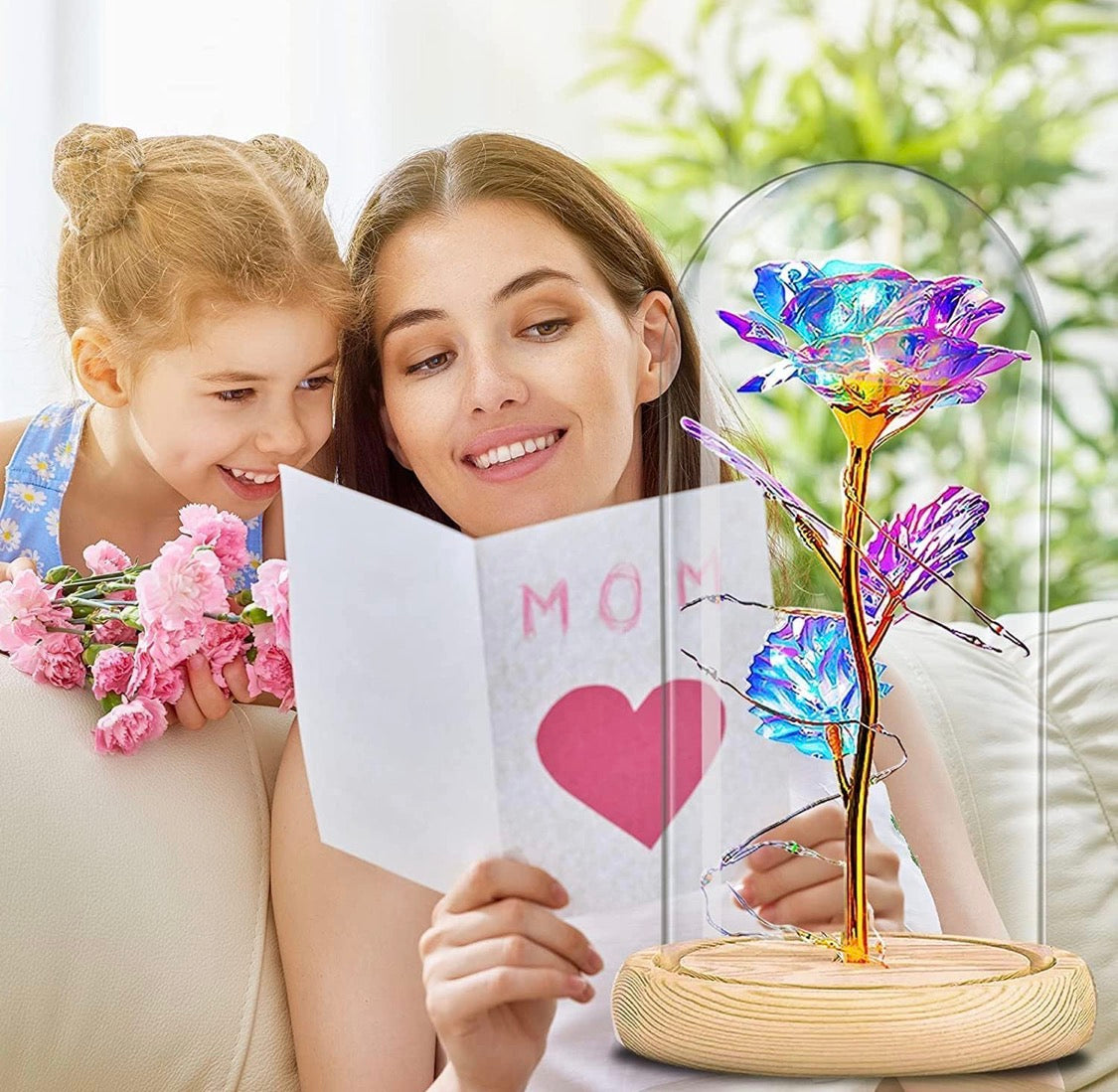 Rainbow- Timeless Crystal Flower - Illuminated Dome Glass - Special Occasion/Gifts