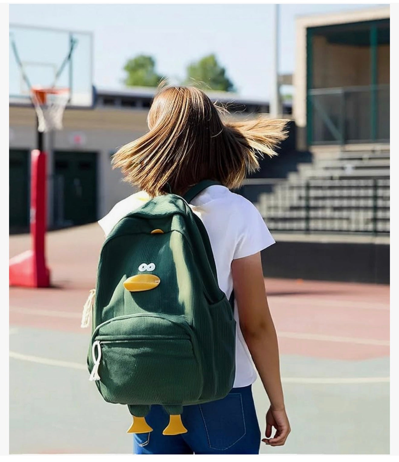 Oulike Eend Rugsak vir Tienermeisies Vroue, Kawaii Snaakse Estetiese Koordfluweel Skooltas vir Hoër Middel Skool - (Groen)