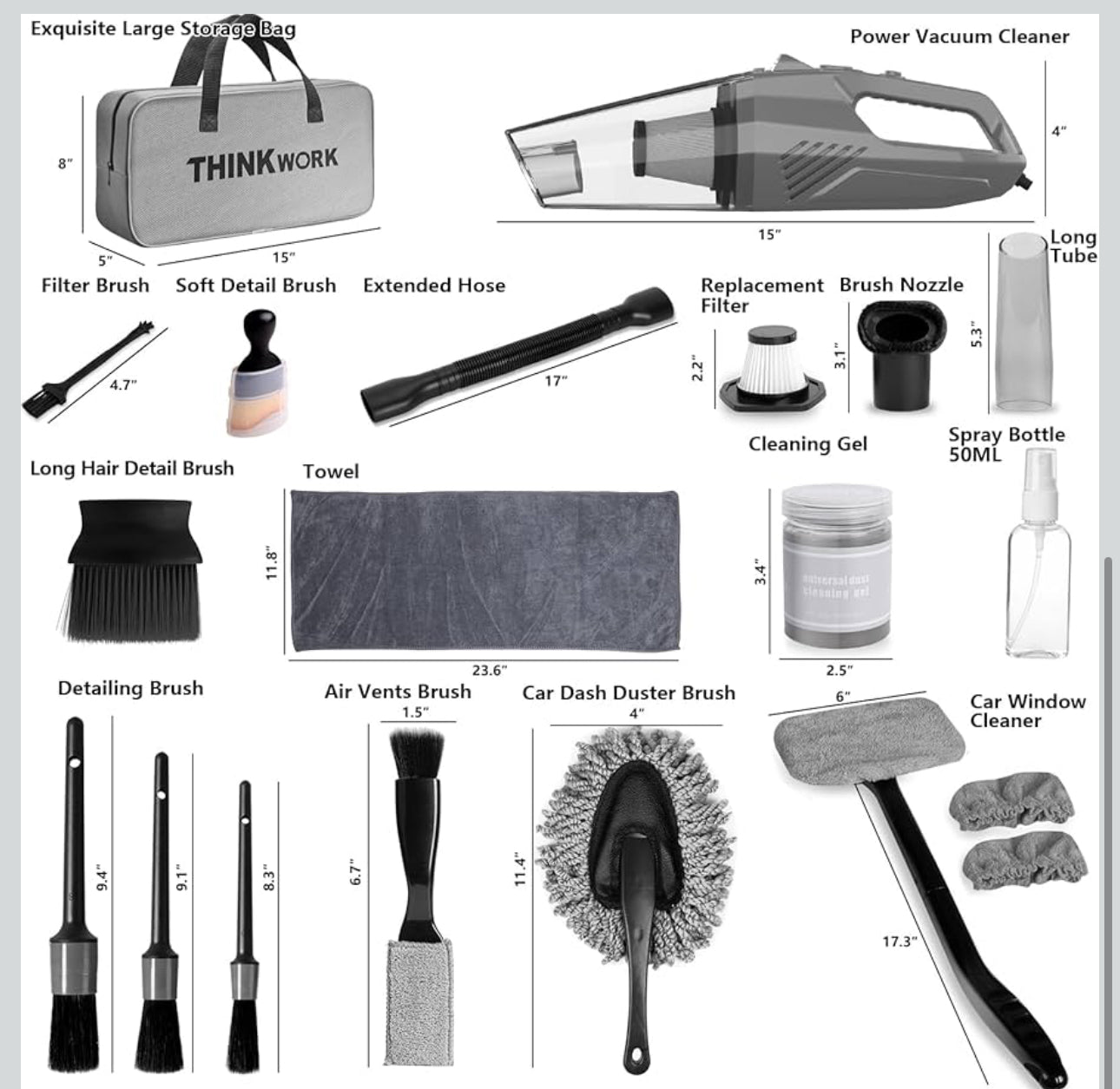 High Power Portable Car Vacuum, Detailing Kit with 8000PA - Including 7Pcs Detailing Brush Set and Carry On Bag