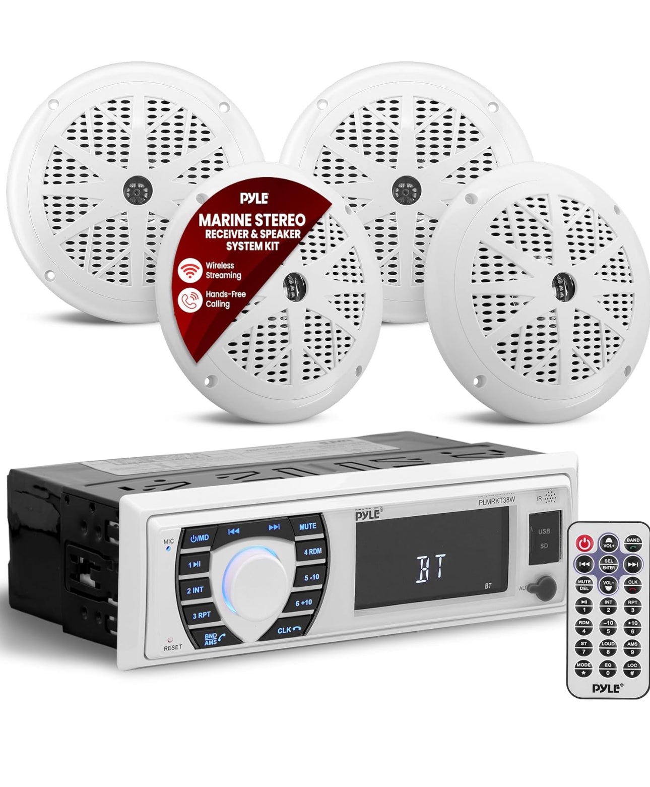 Pyle Marine Verpak - Enkel Din Radio-ontvanger Luidsprekerstel 12v Bluetooth Versoenbare Waterdigte Digitale Boot In Dash Konsolestelsel met 4 Luidsprekers