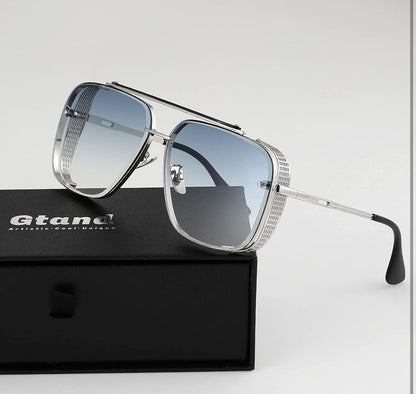 UNISEX Oorgroot Vierkantige Vlieënier Gradiënt-sonbril C3 Silwer Raam/Gradiënt - Blou Lens