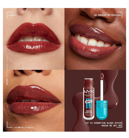 NYX PRO MAKEUP Lip IV Hydrating Glossy Lip Stain, Langdurig, Getint, Veganistiese Formule met 12 UUR Hidrasie - Mocha Me Wet