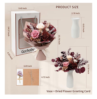 Preserved Flowers Bouquet, Real Eternal Flowers, Gifts - Special Occasion - Caramel