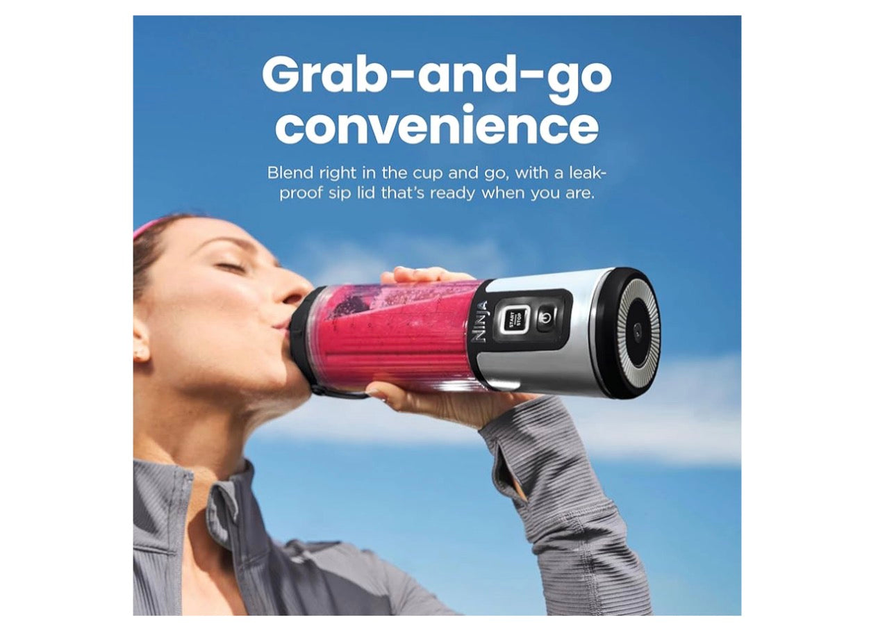 Ninja Blast Koordlose 18oz. Draagbare Versapper vir Skommelinge en Smoothies, BPA-vry, Lekvaste Deksel en Suigbek, USB-C Herlaaibaar, Skottelgoedwasser Veilig - (Denim Blou)