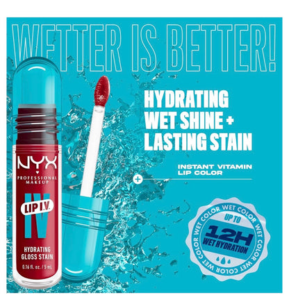 NYX PRO MAKEUP Lip IV Hydrating Glossy Lip Stain met 12HR Hidrasie - Red-y Set Wet (Rooi)