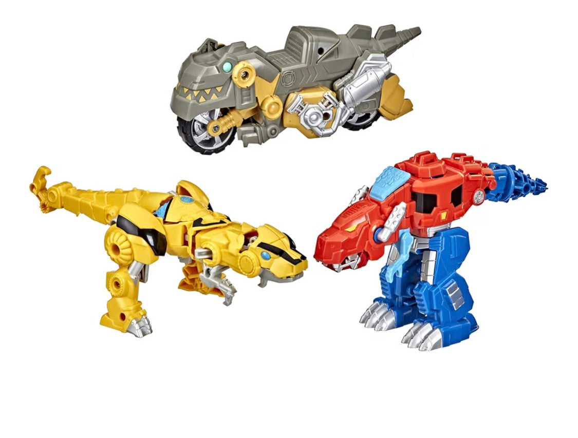 Transformers Playskool Primal Team-Up 3-Pack with Optimus Prime,Bumblebee, and Grimlock Converting Dinosaur Figures, 4.5-Inch Toys, Ages 3 and Up