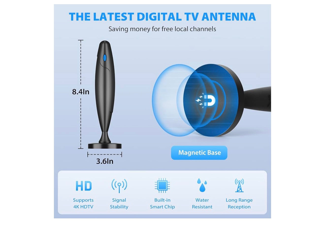 TV-antenna binnenshuis, antenna vir slim-TV vir langafstandontvangs en alle slim/ou TV's, HD digitale antenna met versterkersinjaalversterker vir plaaslike kanale, ondersteun 4K 1080p