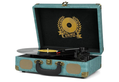 Vinylplatspeler 3-spoed Bluetooth Koffer Draagbaar Riemaangedrewe, Ondersteun Bluetooth, RCA-uitset, 3.5mm aux-ingang en Oorfone - (Vintage)