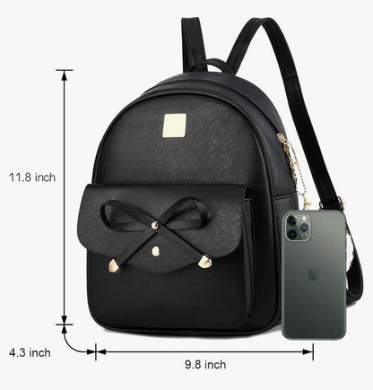 iGirls Strikkie 3-Stukke Mode Leer Rugsak Rugsakhandsak vir Vroue, Rucksack vir Dames Skouersak - (Pers)