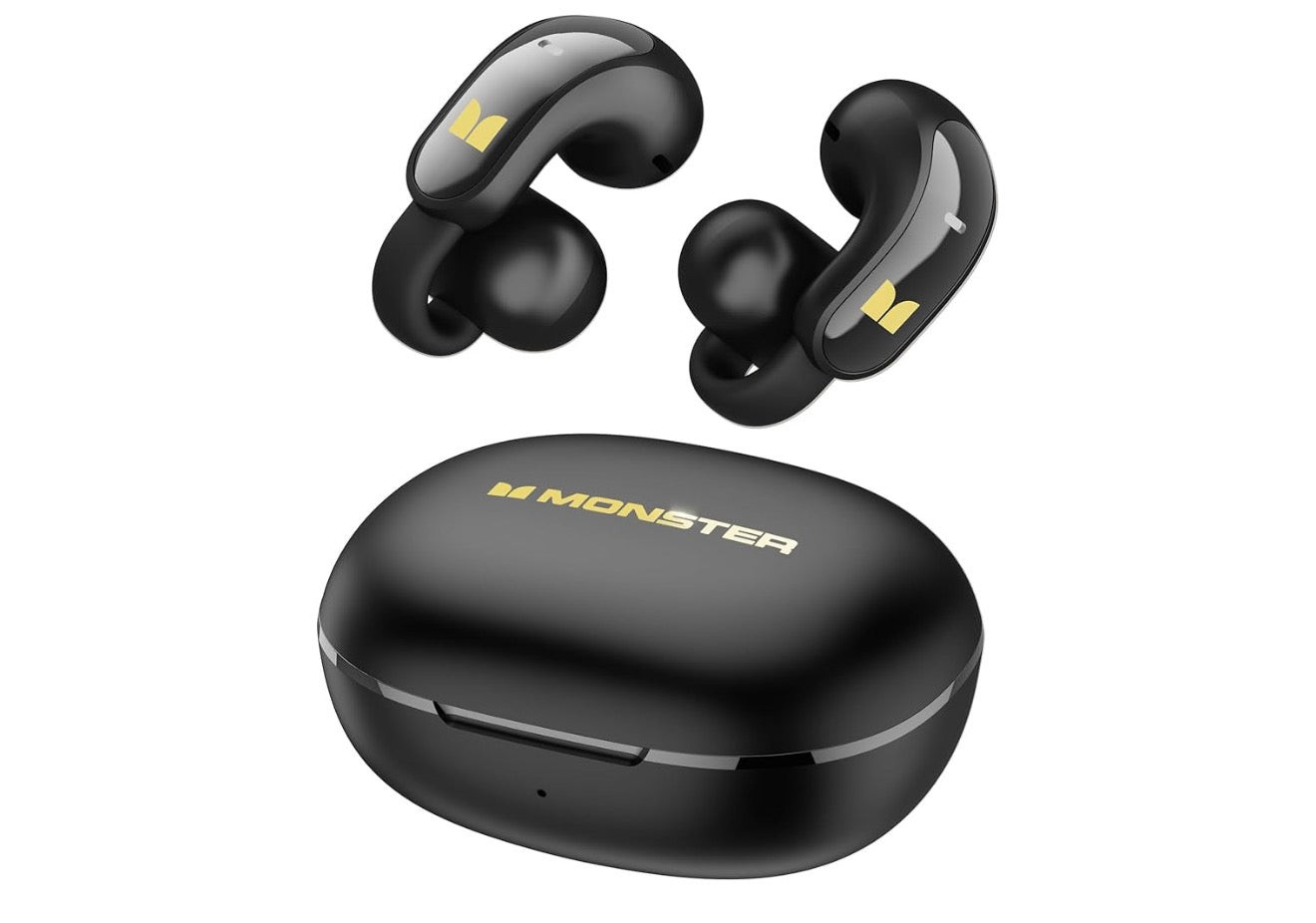 Monster Oopoor-oorfone, 24-uur batterylewe, IPX5 Waterbestand, Bluetooth 6.0, Heeldaggeriefpas, Draadlose Oorknip-oorfone vir hardloop en fietsry - (Swart)