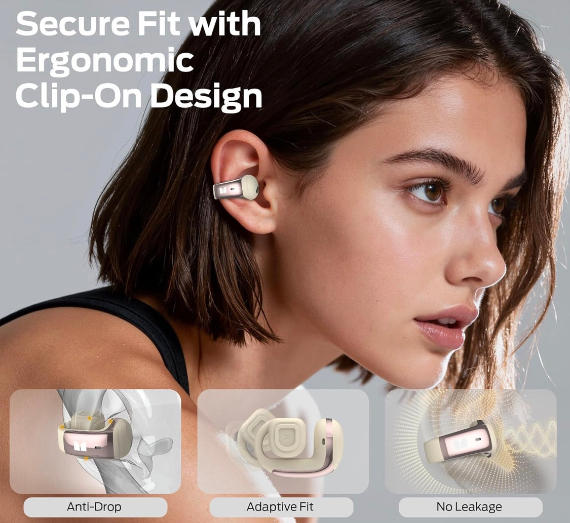 Monster Airclip Open Ear Clip-On Earbuds, Lightweight Comfort, Secure Fit, Crystal-Clear Call - IPX6 (White)