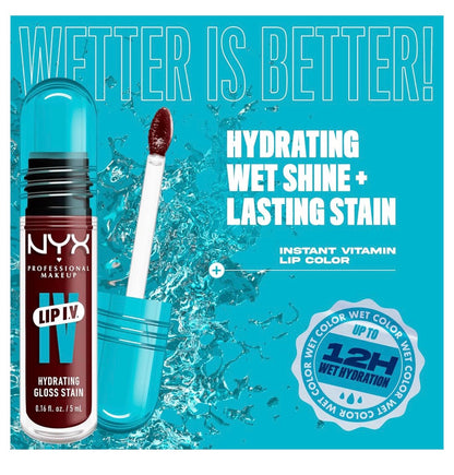 NYX PRO MAKEUP Lip IV Hydraterende Glans Lip Stain met 12H Hidrasie – Water Bout Wine (Rooi)