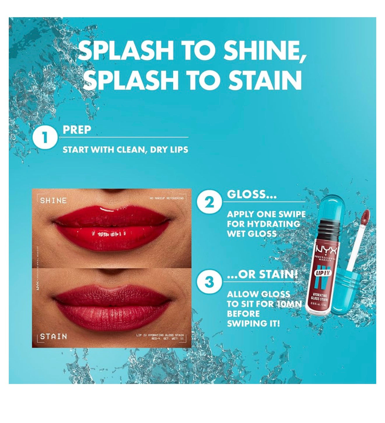 NYX PRO MAKEUP Lip IV Hydrating Glossy Lip Stain met 12 UUR Hidrasie - Mauve N Moist (Pers)