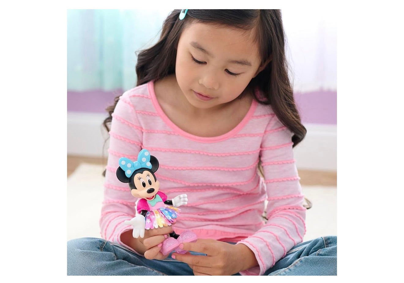 Disney Junior Minnie Muis Versorgings- en Glansponiestel, Posisioneerbare 21-stuk Pop- en Bykomstighedestel, Kinderspeelgoed vir Ouderdomme 3+