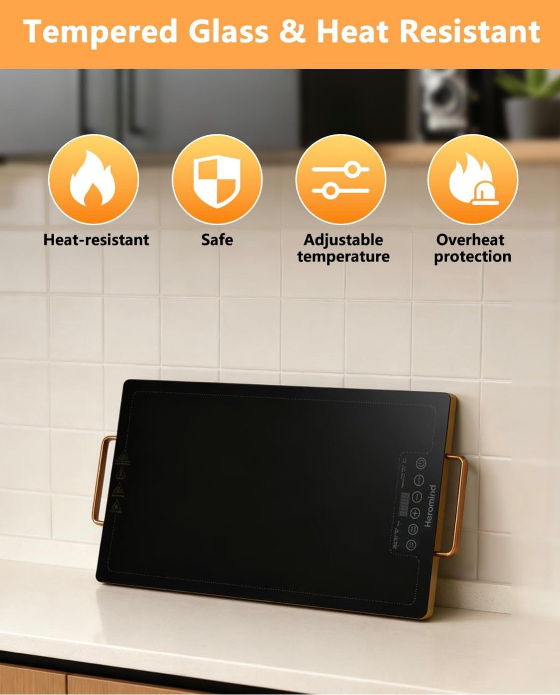 Electric Warming Tray 20 x 12", Glass-Top Full-Surface Heating Food Warmer w/ Adjustable Temperature & Timer