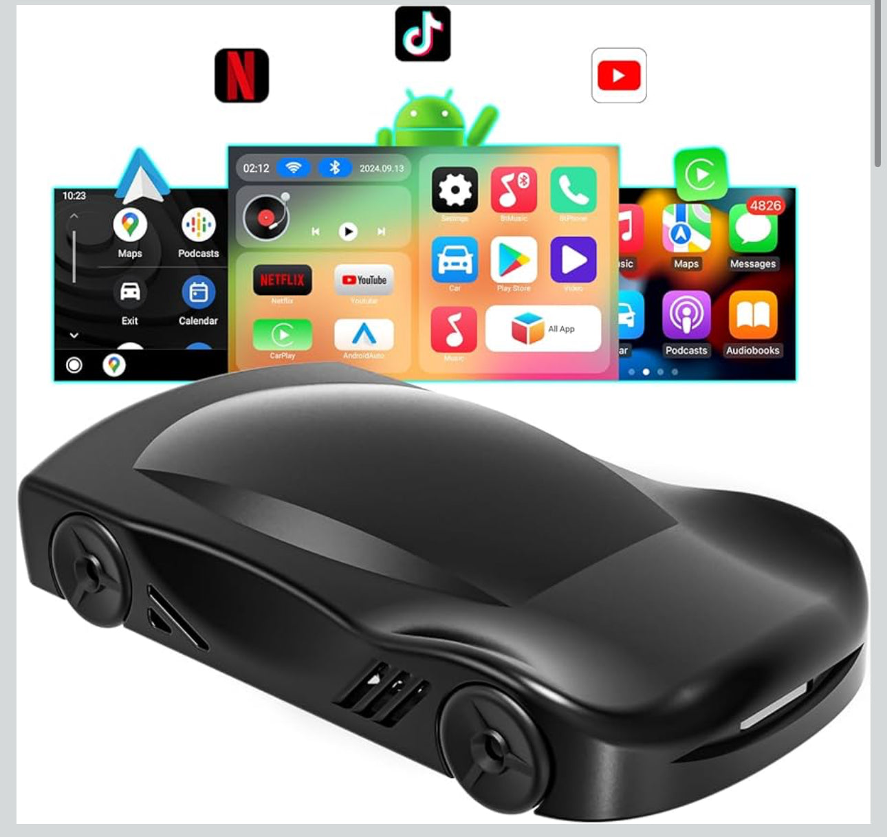 New Wireless Carplay & Android Auto Adapter with Netflix YouTube TikTok, CarPlay Wireless Adapter for Cars with OEM Wired CarPlay