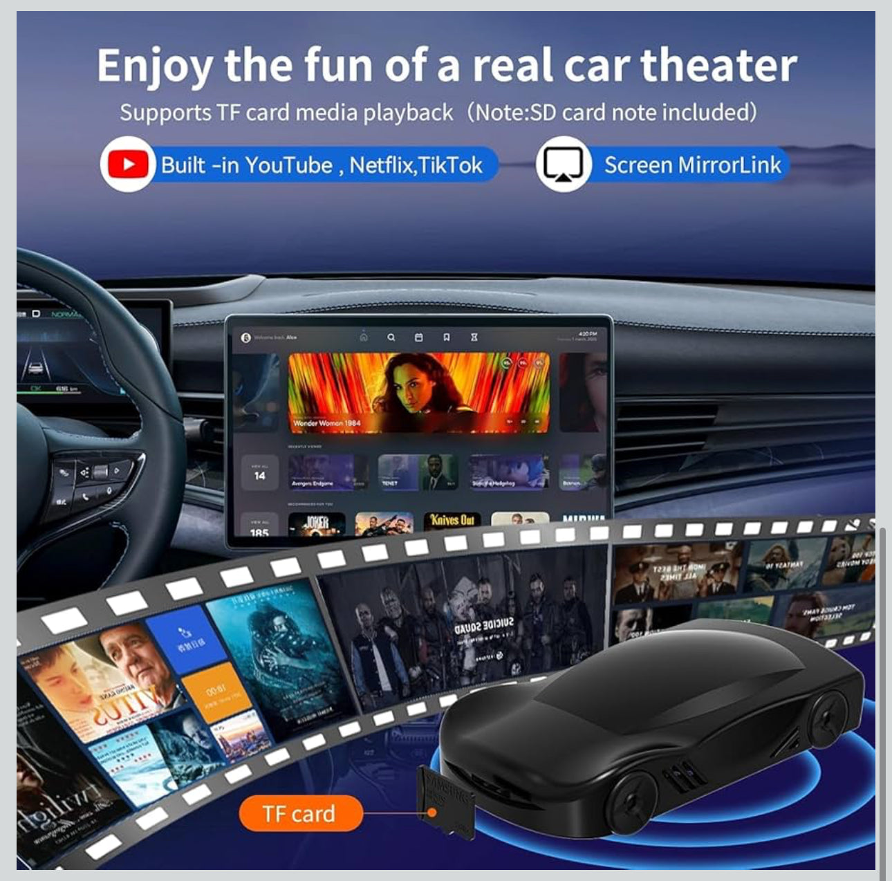 New Wireless Carplay & Android Auto Adapter with Netflix YouTube TikTok, CarPlay Wireless Adapter for Cars with OEM Wired CarPlay