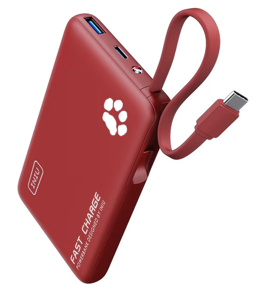 Portable Charger, Slim 10000mAh Power Bank with Build in USB-C Cable, 45W Fast Charging Mini Battery Pack - Red
