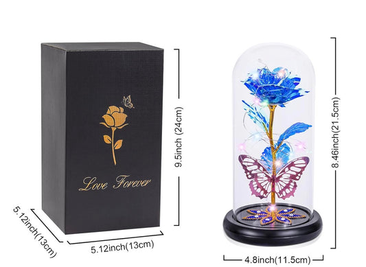 Preserved Crystal Roses in Glass Dome LED Lights w/ Butterfly - (Blue)