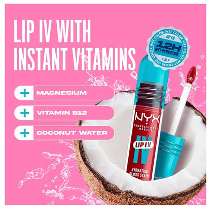 NYX PRO MAKEUP Lip IV Hydrating Glossy Lip Stain met 12H Hidrasie – Berry Thirsty (Rooi)