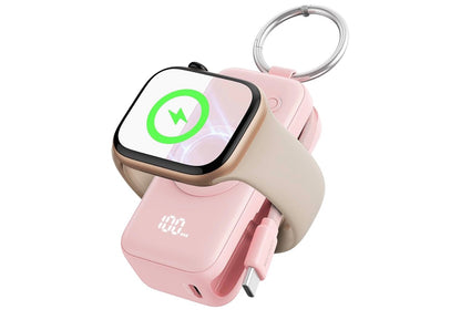 INIU 20W SnapGo Portable Charger, 5000mAh Mini Power Bank for Apple Watch 20W Fast Charging, Travel Keychain, Built-in USB-C Cable, Flight-Safe, Battery Pack for Apple Watch, iPhone 17 etc, Pink
