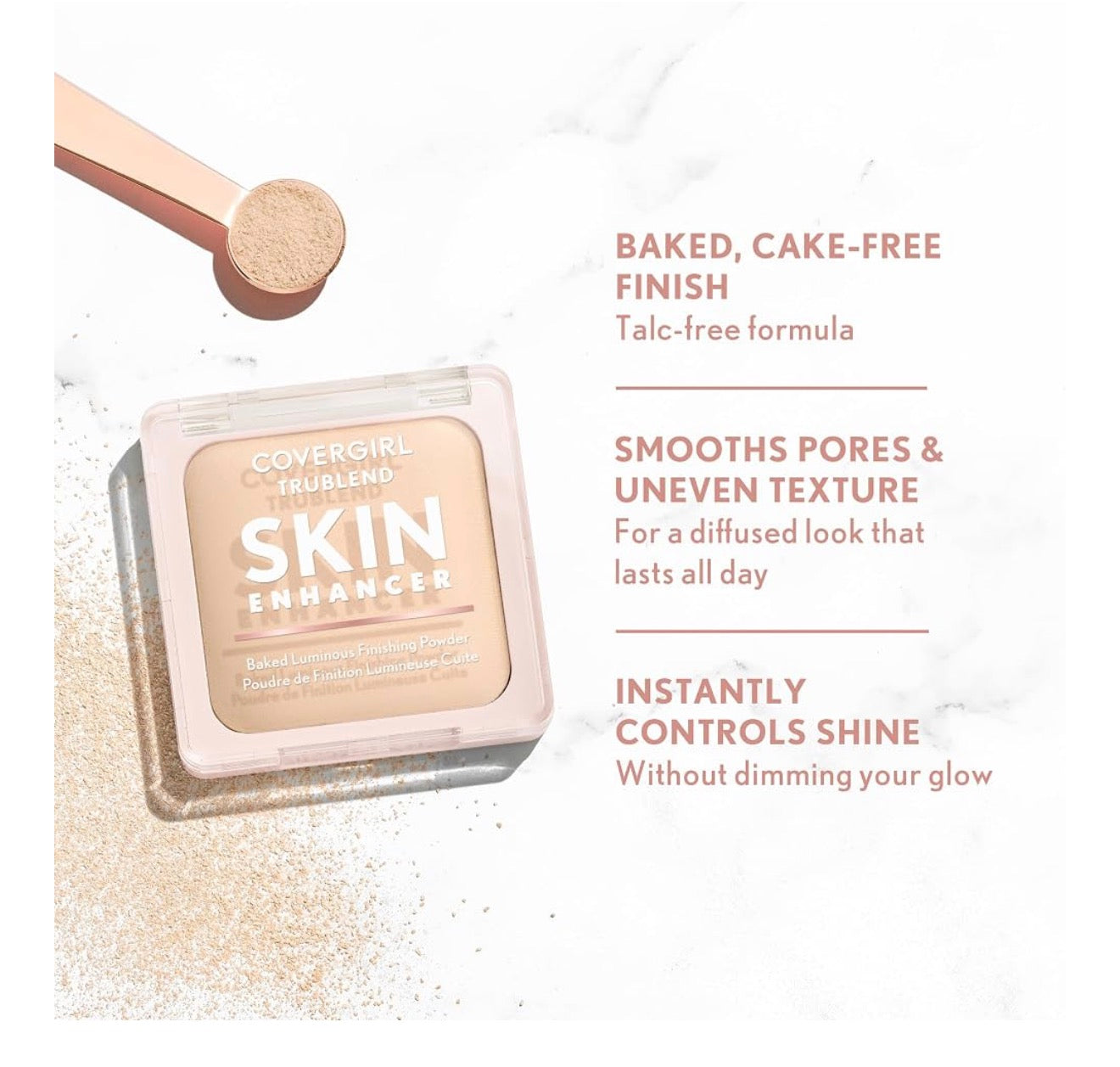 COVERGIRL TruBlend Skin Enhancer Baked Luminous Finishing Face Powder, with Hyaluronic Acid and White Rose Extract, Sheer & Buildable - 510 Snickerdoodle
