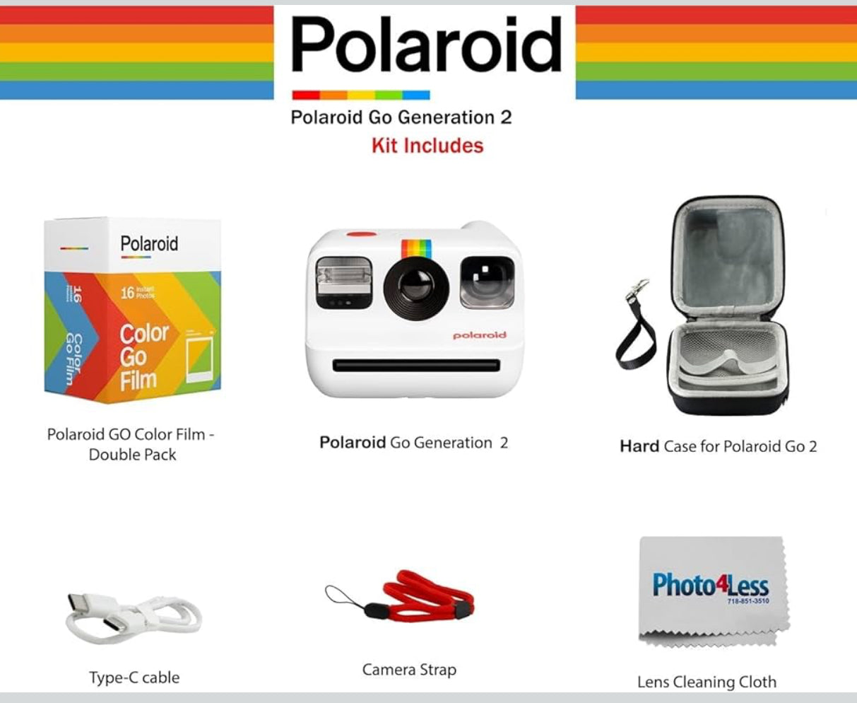 Polaroid Go Mini Camera Bundled with Polaroid GO Color Film Hard Carrying Case, Lens Cleaning Cloth - Black