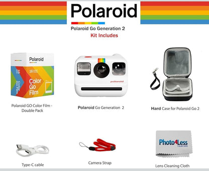 Polaroid Go Mini-kamera Gebundel met Polaroid GO Kleurfilm Harde Drasak, Lensskoonmaakdoekie - Blou
