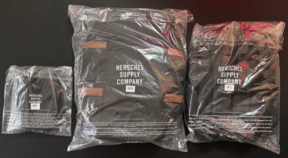 Herschel Supply Co. 3-Piece Travel Set: Backpack, Duffel Bag & Toiletry Kit - Black / Tan Straps NEW
