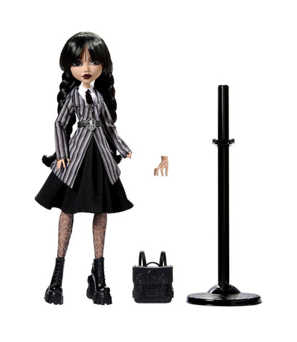 Monster High - Wednesday Addams Collectible in Nevermore Academy Uniform with Thing and Backpack, Doll Stand